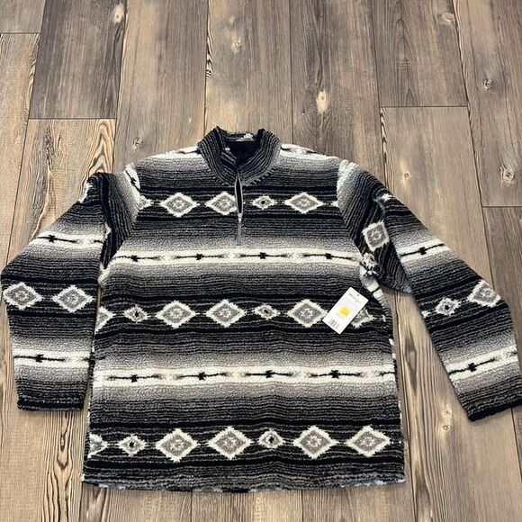 Wrangler Men’s Southwestern Print 1/4 zip Sherpa  Pullover - Picture 1 of 10